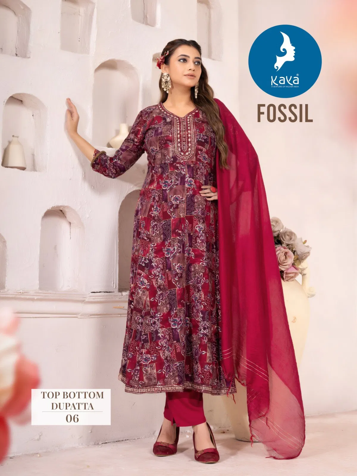 Fossil By Kaya Rayon Foil Printed Kurti With Bottom Dupatta Online Wholesale